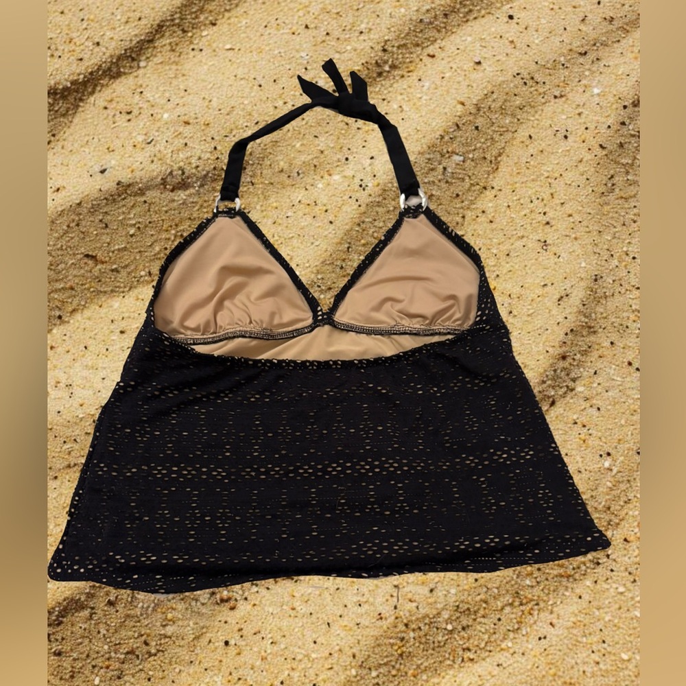 Catalina Black Crochet Overlay Swim Top with Nude Lining - Picture 2 of 3